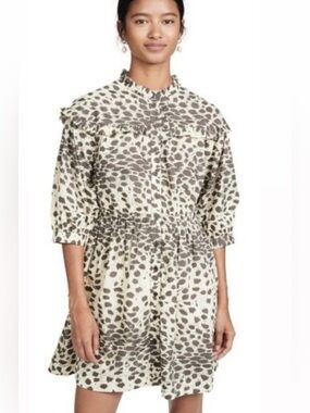 Sea New York leopard cheetah print tiered ruffle button up dress